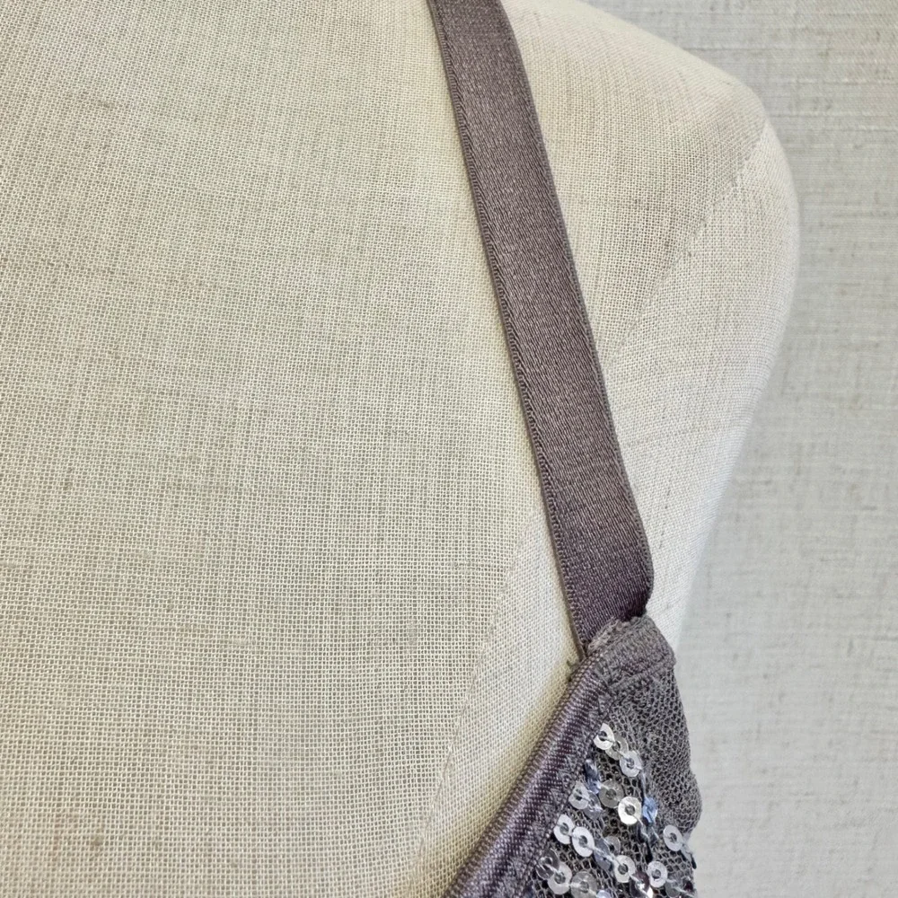 Moda International Sequin Bustier Crop Top Charcoal Grey Corset Bralette Size 12